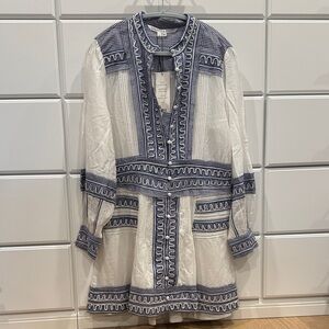 NWT Veronica Beard White and Blue Embroidered Tunic Dress